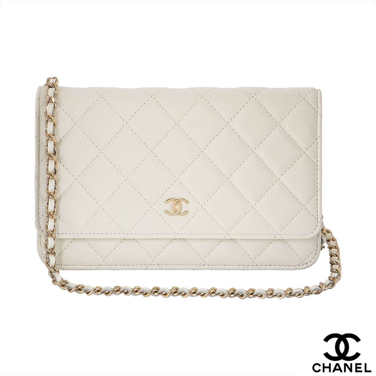 Chanel White Caviar Leather WOC Wallet on a Chain at 1stDibs